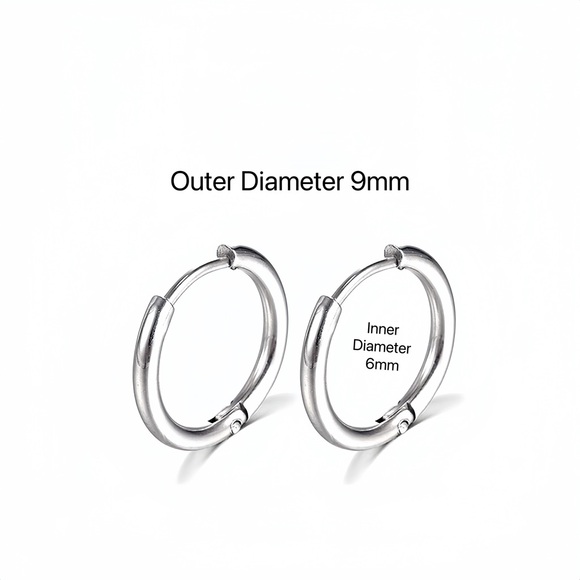 Plain silver small hoop earrings-Silver 9mm-SH001 - Picture 8 of 8